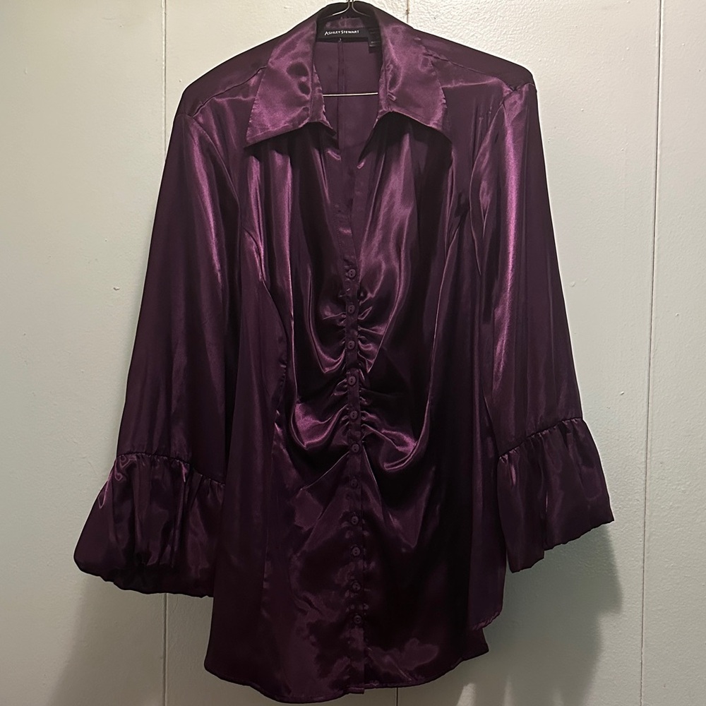 Ashley Stewart Deep Purple Satin Blouse
